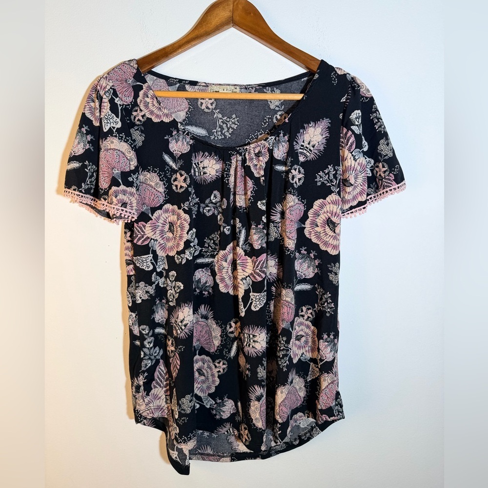 Floral Black and Pink Women's Top